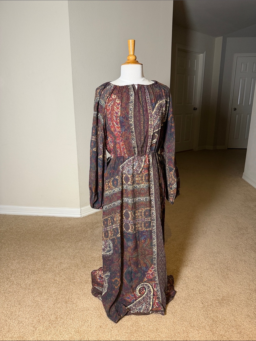 Zara Brown Paisley Long Sleeve Maxi Dress